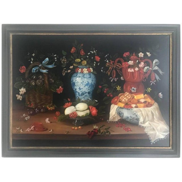 Black 20th Century Still Life of Fruit, Flowers and Pottery For Sale - Image 8 of 8