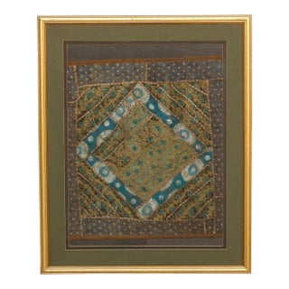Framed Antique Metallic Embroidered Zardozi Tapestry For Sale