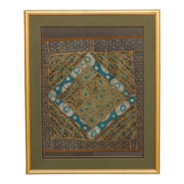 Framed Antique Metallic Embroidered Zardozi Tapestry For Sale