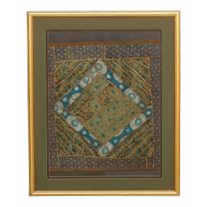 Framed Antique Metallic Embroidered Zardozi Tapestry
