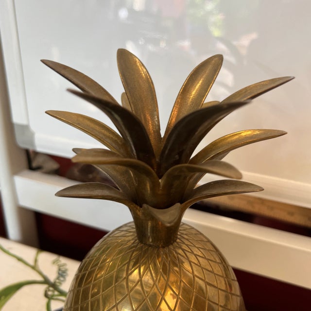 Mid-Century Modern 1970s Extra Large Brass Pineapple Container For Sale - Image 3 of 5