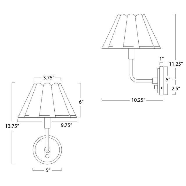 Polly Sconce Single, Natural Brass with Linen Scalloped Shade For Sale - Image 4 of 5