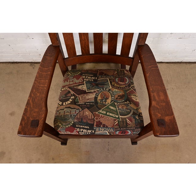 Brown J. M. Young & Sons Antique Mission Oak Arts & Crafts Rocking Chair, Circa 1900 For Sale - Image 8 of 13