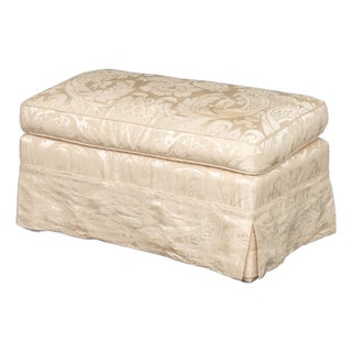 Modern White Silk Damask Upholstered Ottoman For Sale