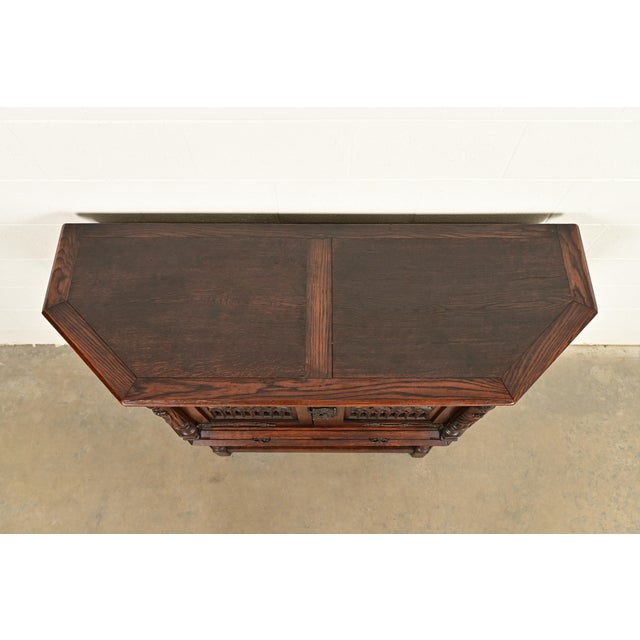 Antique French Gothic Revival Oak Bar Cabinet With Carved Figures, Circa 1890s For Sale - Image 12 of 15