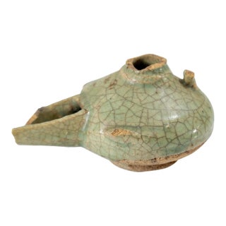 15th Century or Earlier Celadon Green Glazed Crackle Oil Lamp, Middle Eastern or Asian For Sale