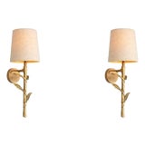 Vintage Brass Linen Wall Lamps, Set of 2 For Sale