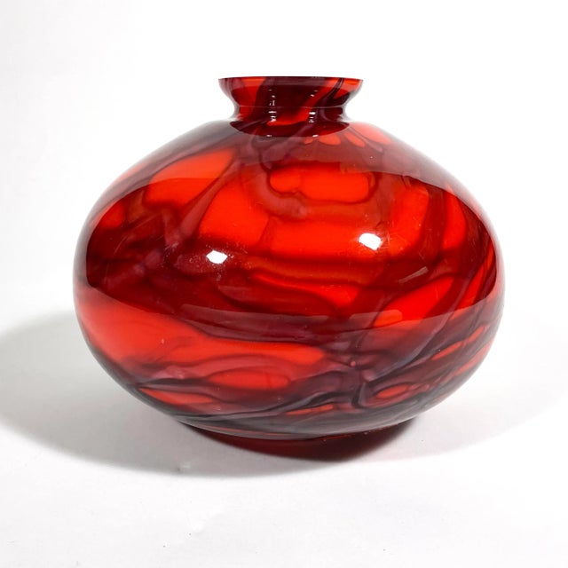 Antique Vintage 1920’ Czech Bohemian Art glass Kralik red ball vase. On the bottom proper circle mark of 1920s -...