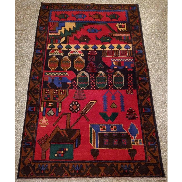 2010s Afghan Red Pictoral Rug-2'11'x4'8" For Sale - Image 5 of 6