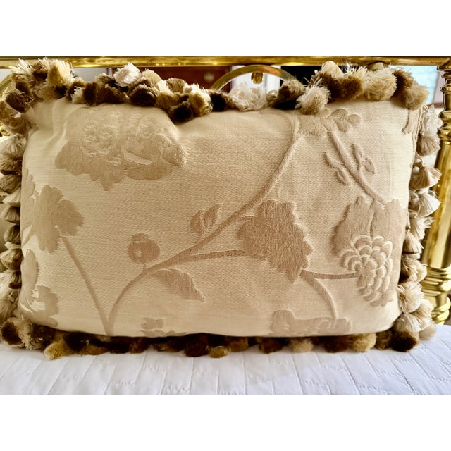 Textile Custom Scalamandre "Cinnabar" Lumbar Pillow With Tassel Fringe & Down Insert, 18 X 12 For Sale - Image 7 of 7