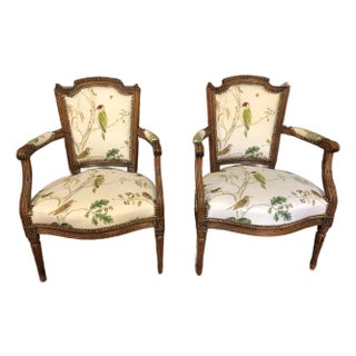 Two French XVIII Century Upholstered Arm Chairs For Sale