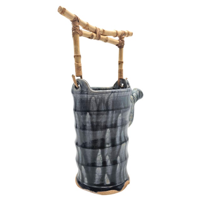 John Kinder Bend Oregon Studio Pottery Teapot Planter Bamboo Handle 12.5" For Sale In San Francisco - Image 6 of 13
