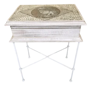 Mid Century Italian Mosaic Polychromed Wood & Wrought Iron Table Box Side Table
