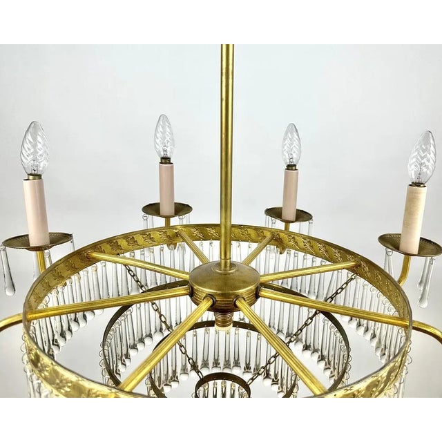Gold Vintage French Cascading Crystal and Brass Chandelier, 1960s For Sale - Image 8 of 11