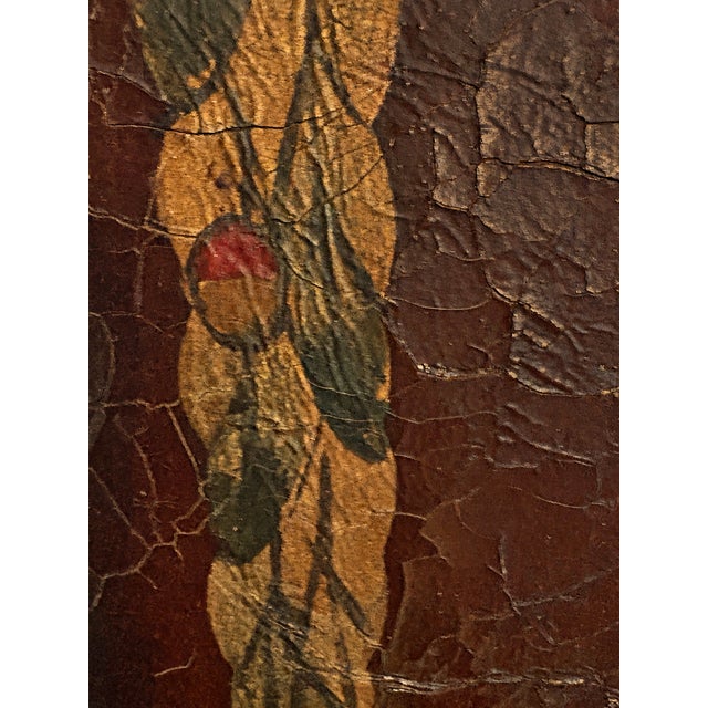 Metal Large Antique Hand-Painted Leather Wall Hanging – Neoclassical Arabesque Motif For Sale - Image 7 of 13