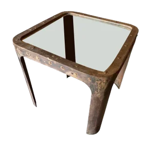 Antique French Industrial Loft Table, Mid 19th Century, Riveted Metal and Glass