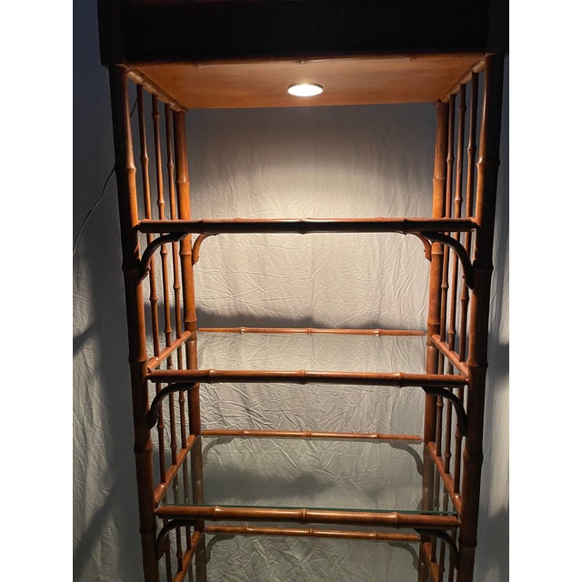 1980s Vintage Faux Bamboo Etagere Shelving Unit Mid Century Boho Chic Display Shell For Sale - Image 5 of 7
