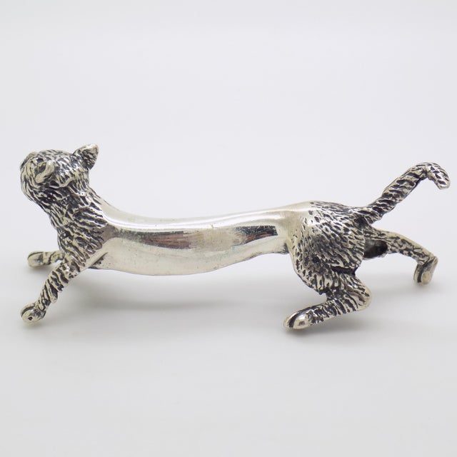 1970s Vintage Italian Handmade Genuine Sterling Silver 925 Cat Shape Spoon Rest Decoration For Sale - Image 5 of 10