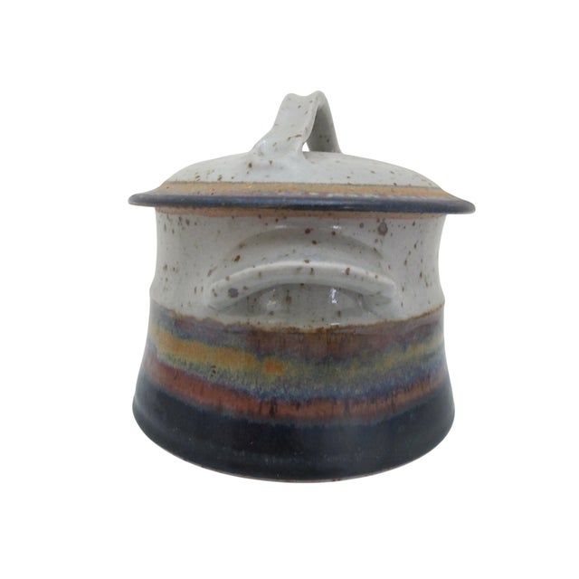Signed Ralph Lodewick Stoneware PNW Studio Pottery Crock Jar Pot With Lid For Sale - Image 4 of 11