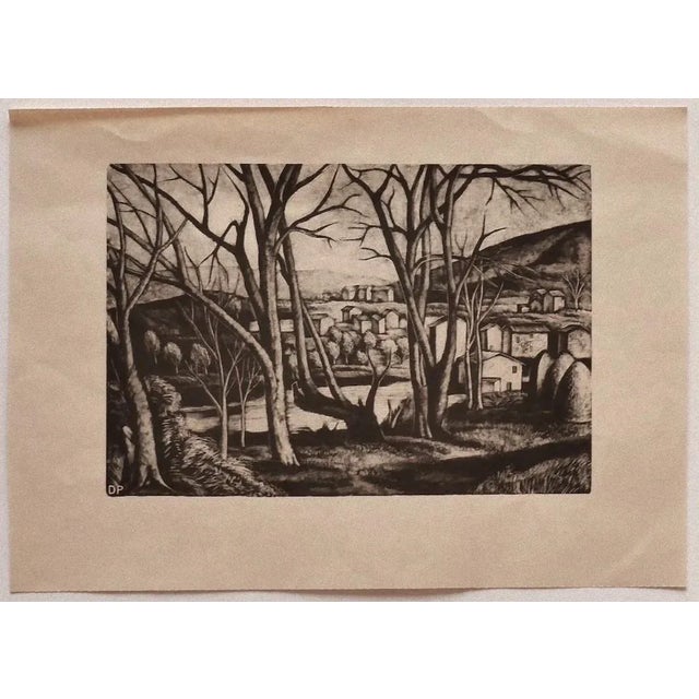 Landscape is a beautiful original lithograph on paper realized by Diego Pettinelli Monogrammed on the lower left, DP....