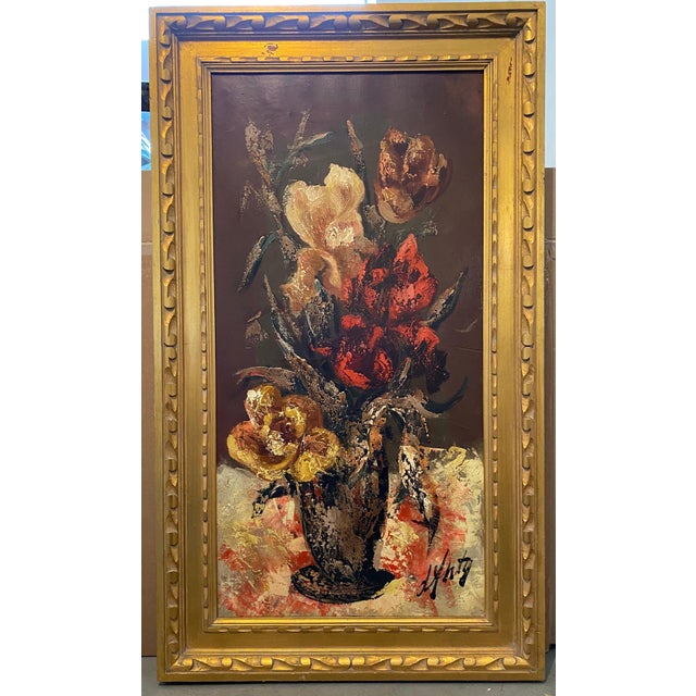 Henri d'Anty, French Modernist Large Floral Oil Painting Expressionist Flowers in Vase For Sale - Image 4 of 8