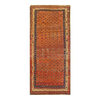 Rust Fine Hand Knotted Antique Kurdish Rug 3'8'' X 8'3'' For Sale