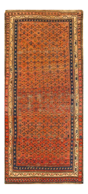 Rust Fine Hand Knotted Antique Kurdish Rug 3'8'' X 8'3''