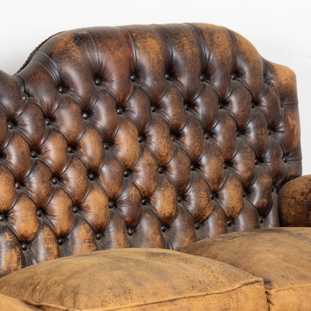 Mid 20th Century Vintage Brown Leather Three Seat Chesterfield Sofa For Sale - Image 6 of 14