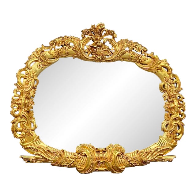 1970s Italian Rococo Gold Beech Wall Mirror For Sale