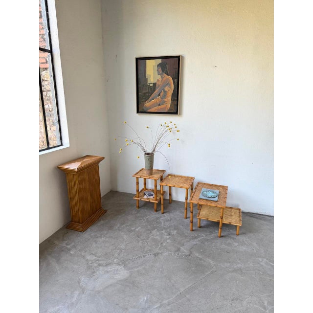 1970s Nesting Tables in Rattan and Wicker, 1970, Set of 4 For Sale - Image 5 of 18