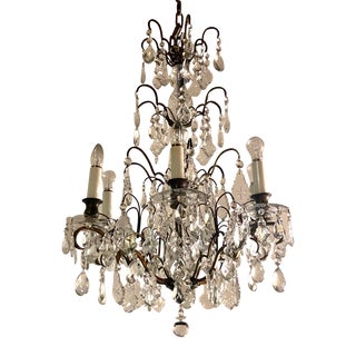 1920s 6 Arm French Crystal Chandelier For Sale