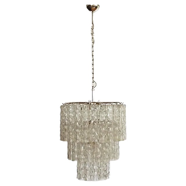 Large 3-Tier Murano Glass Tubular Chandelier, 1980s For Sale