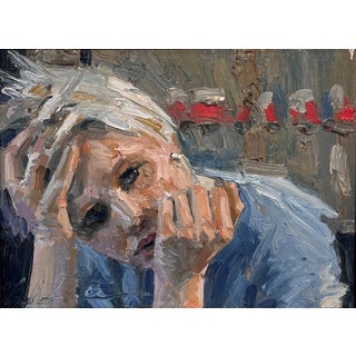 Remembered Nights by Clyde Steadman | Oil Painting of a person resting their head on their hand For Sale