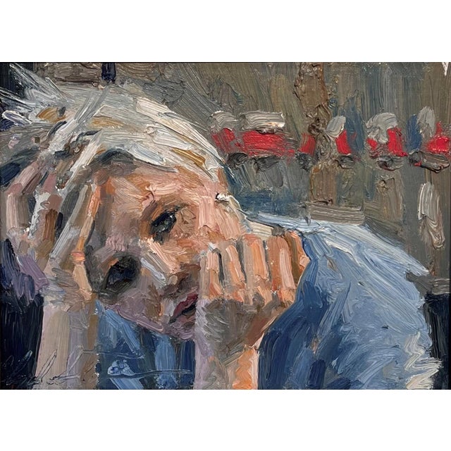 Remembered Nights by Clyde Steadman | Oil Painting of a person resting their head on their hand For Sale