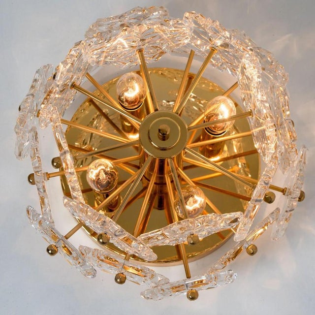 Glass & Brass Floral Two Tier Flush Mount by Egon Hillebrand for Hille, Germany, 1970s For Sale - Image 11 of 15