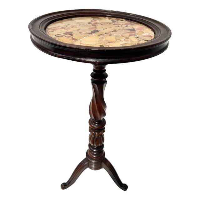 Napoleon III Style Pedestal Table in Walnut and Marble For Sale