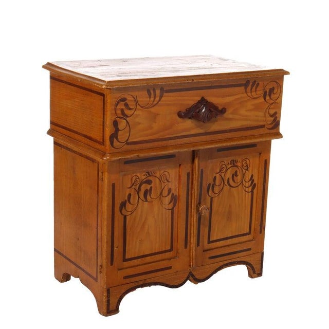 Antique Faux Painted Chestnut Lift Top 2-Door Stenciled Commode Circa 1890 For Sale - Image 13 of 18