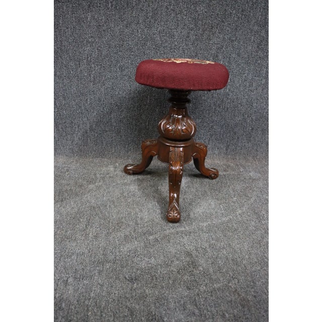 Walnut & Needlepoint Stool For Sale - Image 4 of 8