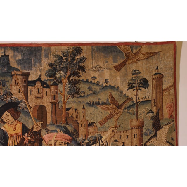 Stencil Tapestry with Gothic Falconry Scene, 19th Century For Sale - Image 4 of 12