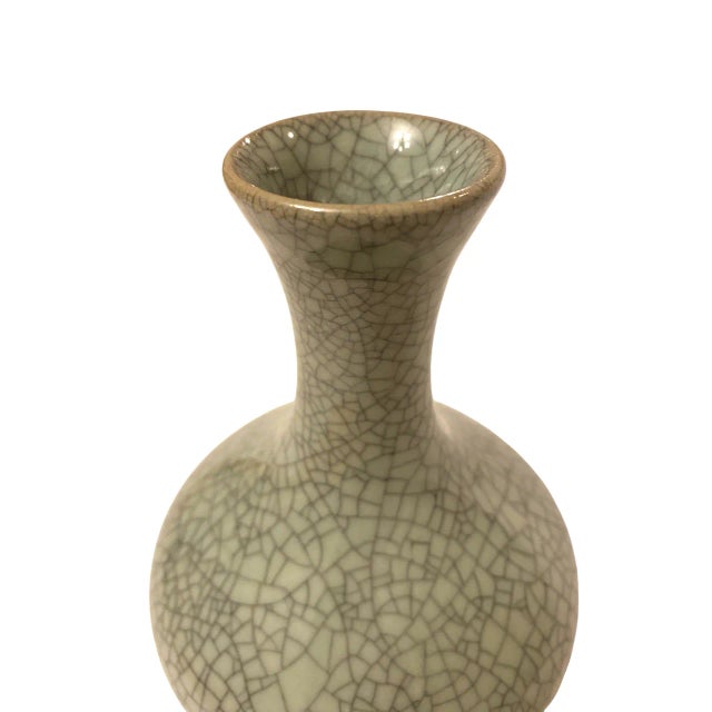 Chinese Vintage Chinese Celadon Crackle Glaze Vase For Sale - Image 3 of 7