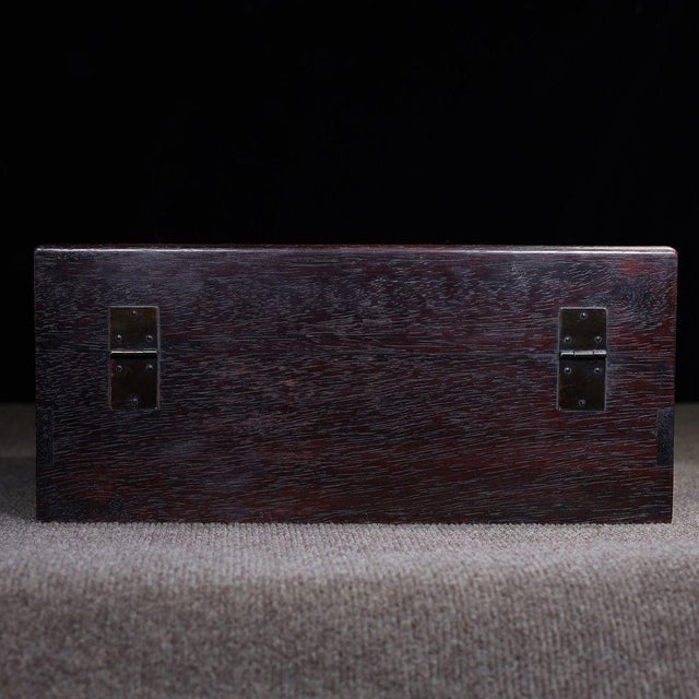 Chinese Rosewood Carved Scholar's Box With Landscape & Poetry For Sale - Image 4 of 10