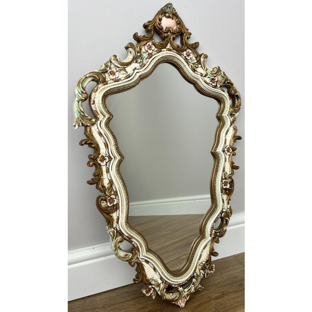 White Vintage French Shabby Chic Ornate Wall Mirror For Sale - Image 8 of 11
