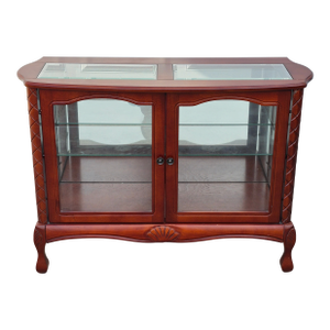 Late 20th Century Vintage Queen Anne Style Wood & Glass Curio Display Cabinet