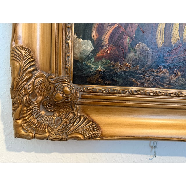 Italian Vintage Maritime Ship Oil Painting Signed Vasselli Nautical Seascape For Sale - Image 9 of 10