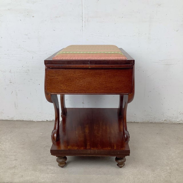 Wood Vintage Classical Revival Upholstered Footstool With Scroll Base For Sale - Image 7 of 12