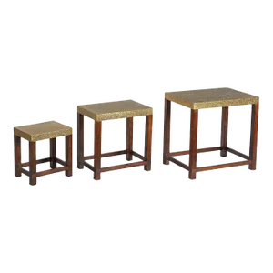 1990s Brass Foil Cladded Solid Wood Nesting Tables- Set of 3 Tables