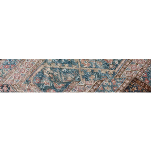 Antique Geometric Design Persian Small Lori Rug in Light Teal and Pink For Sale - Image 9 of 11