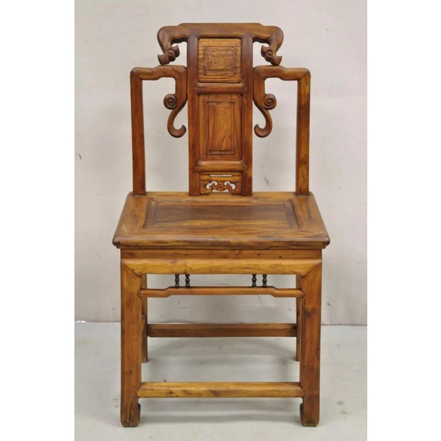 Vintage Carved Teak Wood Japanese Imperial Meiji Style Side Chair. Circa Mid 20th Century. Measurements: 37" H x 20" W x...