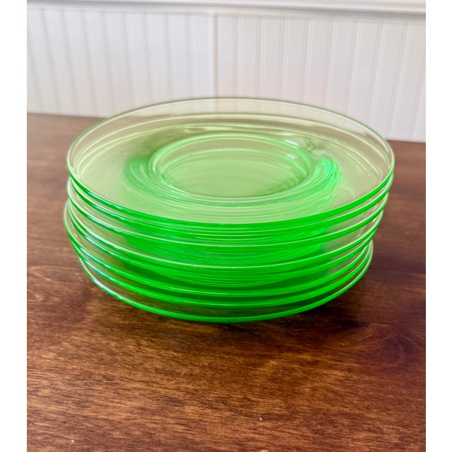 Fostoria Early 20th Century Fostoria Pioneer Vaseline Glass Salad Plates For Sale - Image 4 of 8