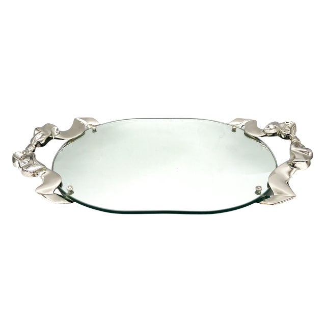 Contemporary 1988 Godinger Silver-Plated Bow & Ribbon Mirrored Vanity Tray – Hollywood Regency / Art Nouveau Revival For Sale - Image 3 of 18
